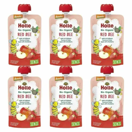 6 x Mus Owocowy Czerwona Pszczółka Jabłko Truskawka Bio 100 g - Holle