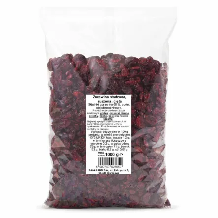 Żurawina Słodzona, Suszona, Cięta 1 kg - Bakalland