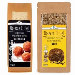 Zestaw Mieszanka do Wypieku Keto Bułek Bezglutenowa 310 g - Pięć Przemian +  Mieszanka Chleba Bezglutenowego Keto 500 g - Pięć Przemian