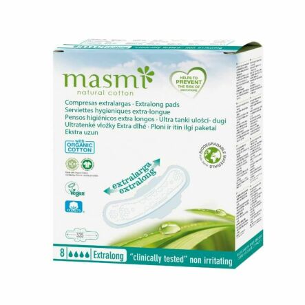 Ekstradługie Podpaski z Bawełny Organicznej 8 Sztuk - Masmi
