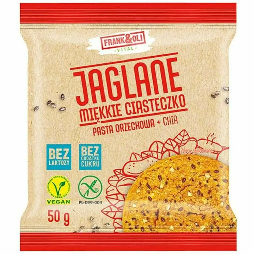 Ciasteczko Jaglane Pasta Orzechowa + Chia Bezglutenowe Bez Dodatku Cukru 50 g - Frank & Oli