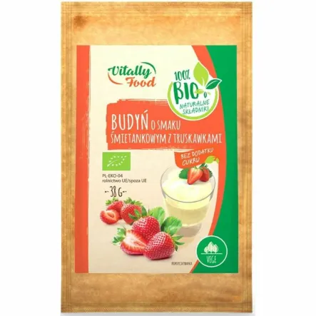 Bio Budyń o Smaku Śmietankowym z Truskawkami 38 g - Vitally Food