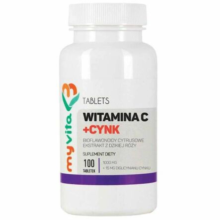 Witamina C+ Cynk, Bioflawonoidy Cytrusowe, Dzika Róża  100 Tabletek - MyVita