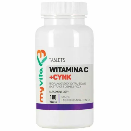 Witamina C+ Cynk, Bioflawonoidy Cytrusowe, Dzika Róża  100 Tabletek - MyVita