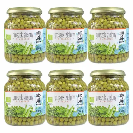 6 x Groszek Zielony w Zalewie w Słoiku Bio 350 g/ 230 g - Bio Europa