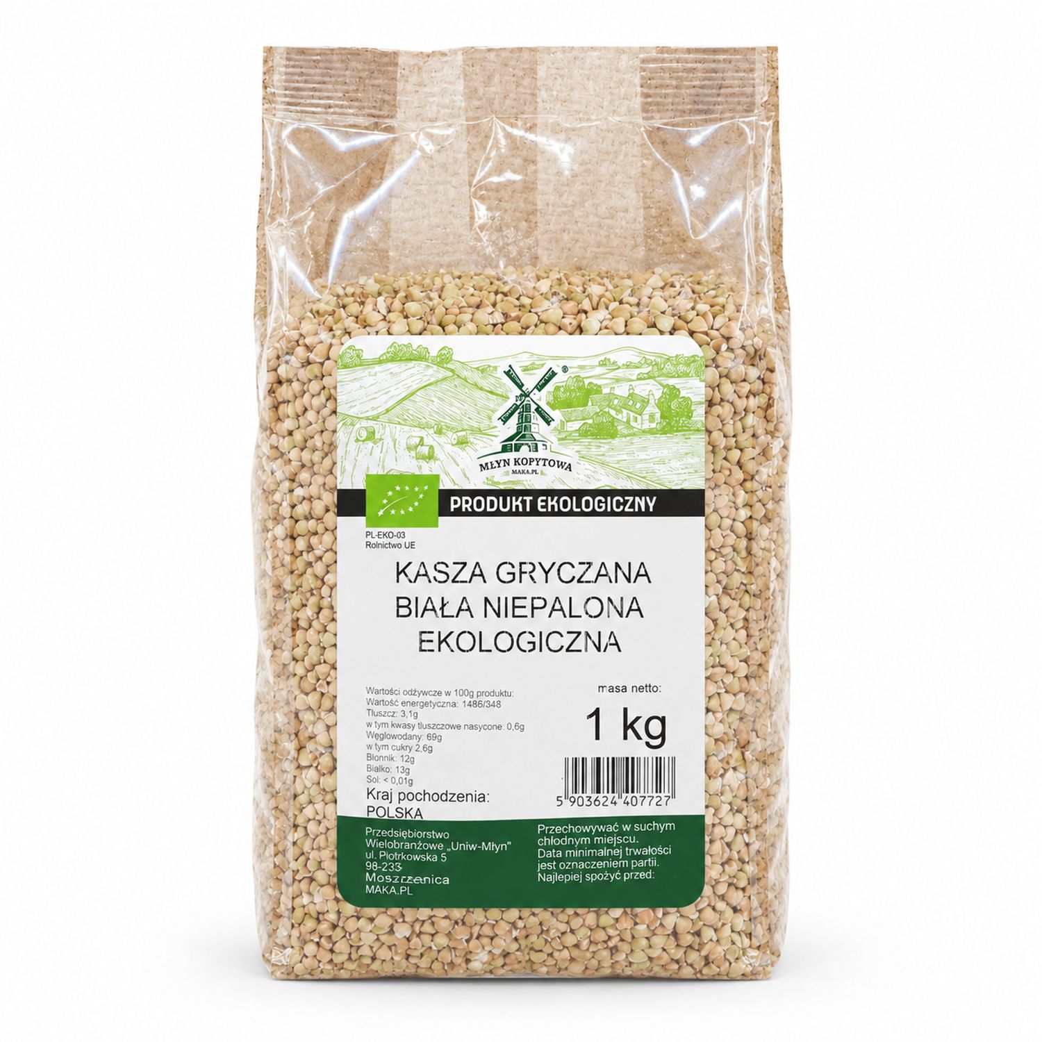 Kasza Gryczana Biała Niepalona Ekologiczna 1 kg - Młyn Kopytowa