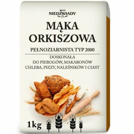 Mąka Orkiszowa Pełnoziarnista Typ 2000 1 kg - Młyn Niedźwiady