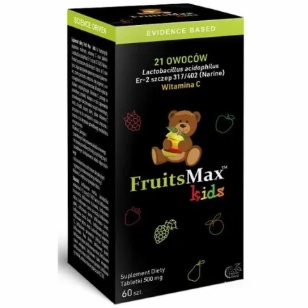 FruitsMax Kids 500 mg 60 Tabletek do Ssania - Narum (COLD)