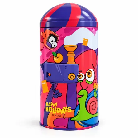 Metalowy Tubus-Domek Zestaw Przekąsek z Zabawką i Naklejkami 324 g - Bob Snail