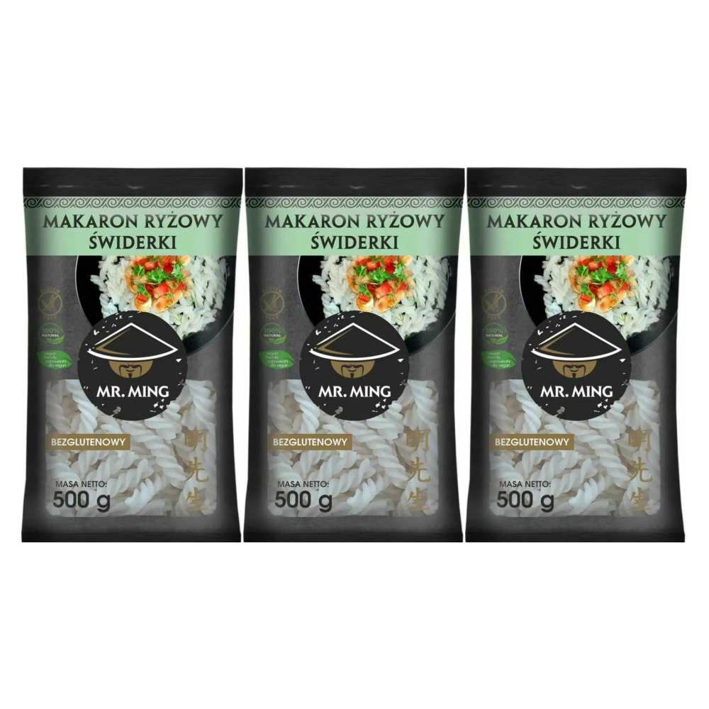 3 x Makaron Ryżowy ŚWIDERKI Bezglutenowy 500 g - Mr. Ming