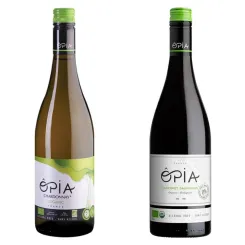 Białe Wino Opia Chardonnay bez Siarczynów Bezalkoholowe Bio, Niesiarkowane Organic 0% 0,75 l + Czerwone Wino Opia Cabernet Sauvignon Bio bez Siarczynów, Bezalkoholowe Niesiarkowane Organiczne 0% 0,75 l