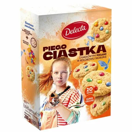 Piego Ciastka z Kakaowymi Piegami w Kolorowej Skorupce 280 g - Delecta (data: 28.02.2025)