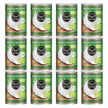 12 x Białe Kokosowe Mleczko BIO 17-19%Tłuszczu 400 ml - Mr. Ming -  Bez zbędnych dodatków!