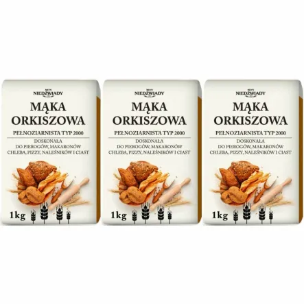 Zestaw 3 x Mąka Orkiszowa Pełnoziarnista Typ 2000 1 kg - Młyn Niedźwiady