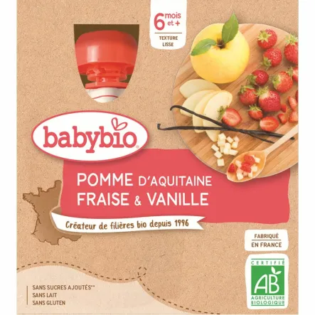 Deser WanilIiowy Jabłkowo-Truskawkowy od 6 Miesiąca Bezglutenowy Bio 4x90 g - Babybio