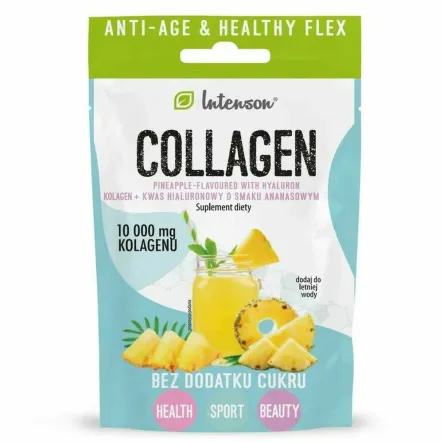 Kolagen plus Kwas Hialuronowy plus Witamina C Smak Ananasowy 11,4 g - Intenson - Przecena Krótka Data Minimalnej Trwałości