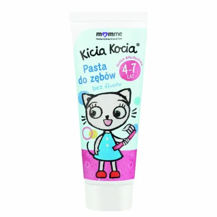 Pasta do Zębów Dla Dzieci Bez Fluoru 4 - 7 Lat Guma Balonowa 50 ml KICIA KOCIA - MomMe
