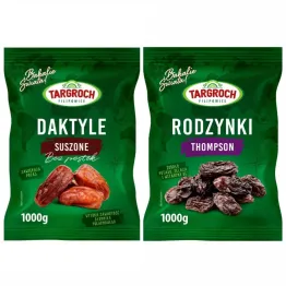 Zestaw Rodzynki Thompson Niesiarkowane 1 kg - Targroch + Daktyle Suszone Bez Pestek 1 kg Flowpack - Targroch