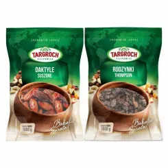 Zestaw Duże Rodzynki Thompson Niesiarkowane 1 kg - Targroch + Daktyle Suszone Bez pestek 1 kg Flowpack - Targroch