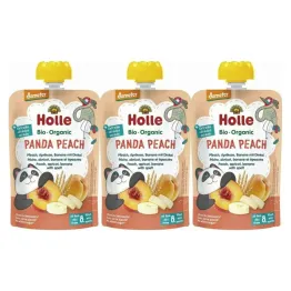 3 x Mus Owocowy Brzoskwiniowa Panda (Brzoskwinia, Morela, Banan, Orkisz) Bio Demeter 100 g - Holle