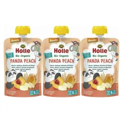 3 x Mus Owocowy Brzoskwiniowa Panda (Brzoskwinia, Morela, Banan, Orkisz) Bio Demeter 100 g - Holle