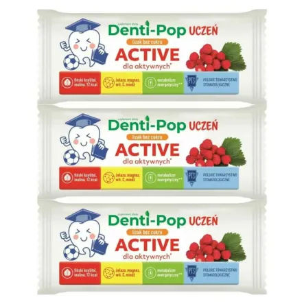 3 x Lizak Bez Dodatku Cukru ACTIVE 6 g - Denti-Pop Uczeń