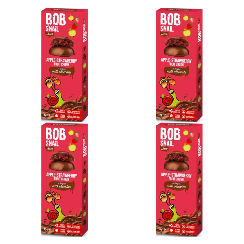 4 x Przekąska Jabłkowo-Truskawkowa w Mlecznej Czekoladzie 30 g - Bob Snail