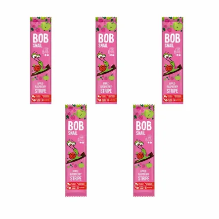 5 x Przekąska Jabłkowo - Malinowa Bez Dodatku Cukru 14 g - Bob Snail
