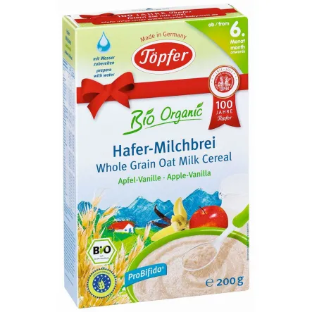 Kaszka Owsiana Mleczna Jabłkowo-Waniliowa 6 mc Bio 200g-Topfer