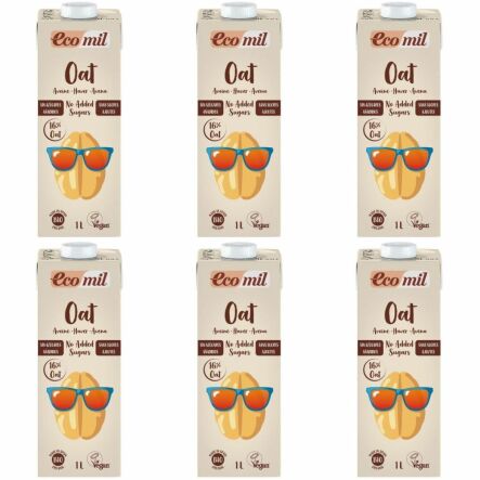 6 x Napój Owsiany Bez Dodatku Cukru Bio 1 l - Ecomil
