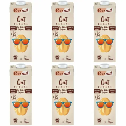6 x Napój Owsiany Bez Dodatku Cukru Bio 1 l - Ecomil