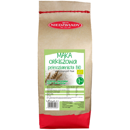 Mąka Orkiszowa Pełnoziarnista  Eko 1 kg - Młyn Niedźwiady