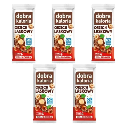 5 x Baton Orzech Laskowy Bez Dodatku Cukru 35 g - Dobra Kaloria