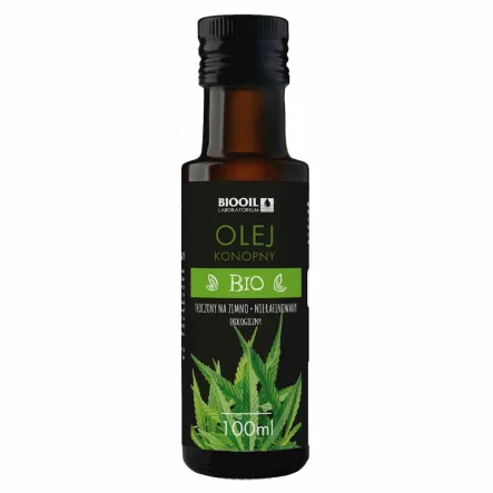 Olej z Konopi Tłoczony na Zimno Nierafinowany Bio 100 ml - Biooil - Przecena Krótka Data Minimalnej Trwałości