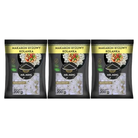 3 x Makaron Ryżowy KOLANKA Bezglutenowy 200 g - Mr. Ming (31.12.2025)