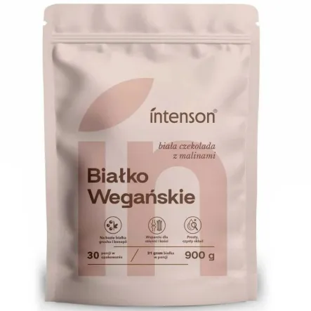Białko Wegańskie o Smaku Białej Czekolady i Malin 900 g - Intenson