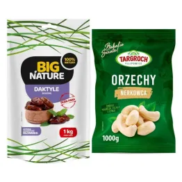 Zestaw Daktyle Suszone Bez Pestek 1 kg -  Big Nature  + Orzechy Nerkowca Połówki 1 kg - Targroch