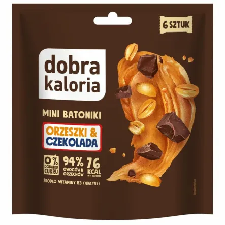 Mini Batoniki Orzeszki i Czekolada Bez Dodatku Cukru 108 g (6 x 18 g) - Dobra Kaloria