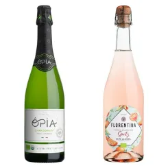 Szampan Bezalkoholowy Opia Chardonnay bez Siarczynów, Bezsiarkowy, Wino Bezalkoholowe Musujące Gazowane Organiczne Sparkling 0% 0,75 l - Opia  + Szampan Bezalkoholowy Bio Florentina Rose bez Siarczynów, Bezsiarkowy, Wino Bezalkoholowe Musujące Gazowane