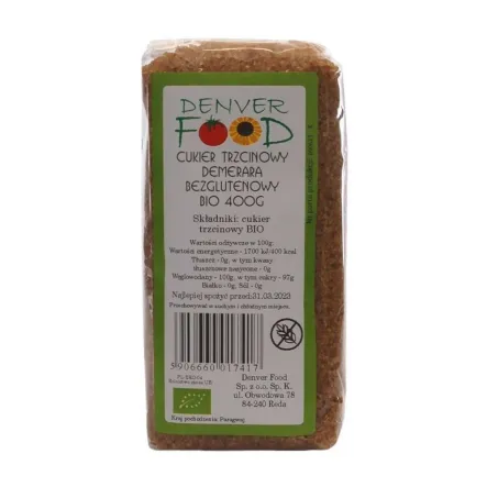 Cukier Trzcinowy Demerara  Bezglutenowy Bio 400 g Denver