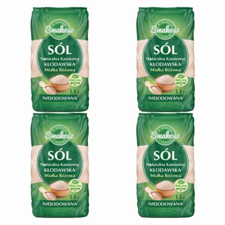 4,4 kg Sól Kłodawska Kamienna Naturalna Miałka Różowa Niejodowana 4x1,1 kg - Smakosz