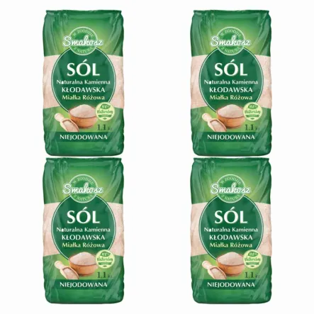 4,4 kg Sól Kłodawska Kamienna Naturalna Miałka Różowa Niejodowana 4x1,1 kg - Smakosz