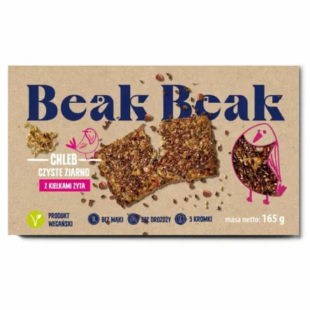 Chleb Czyste Ziarno Z KIEŁKAMI ŻYTA VEGE 165 g - Beak Beak - Przecena Krótka Data Minimalnej Trwałości