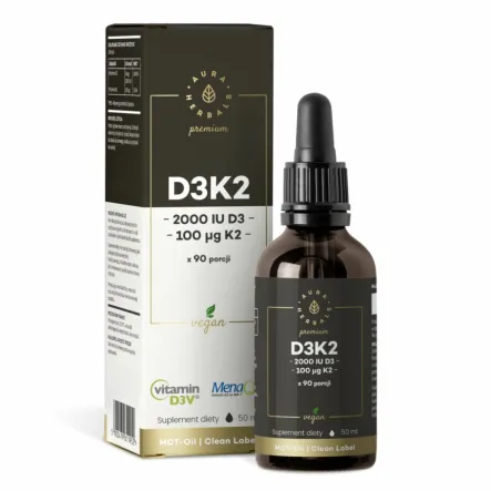 Witamina D3K2 2000 PREMIUM Vegan MenaQ7® Krople 50 ml - Aura Herbals