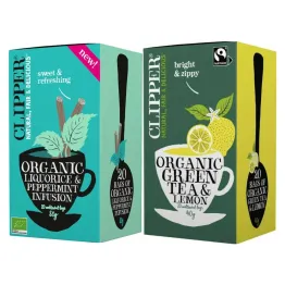 Herbata z Lukrecją i Miętą Pieprzową Bio 30 g (20x 1,5 g) + Herbata Zielona z Cytryną Fair Trade Bio 40 g (20x 2 g) - Clipper
