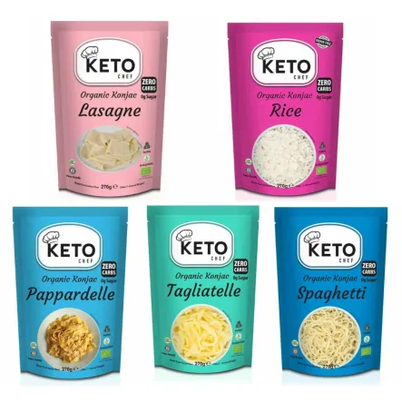 Zestaw 5 Makaronów Keto Konjac Noodle Lasagne, Rice, Pappardelle, Tagliatelle, Spaghetti Bio 270 g (200 g) - Keto Chef