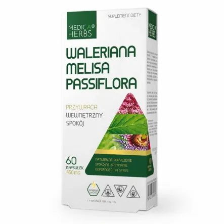 Waleriana Melisa Passiflora 450 mg 60 Kapsułek - Medica Herbs