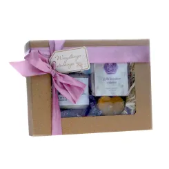 Zestaw Prezentowy: Miód z Kwiatem Lawendy 250 g + Mydło Lawendowe z Miodem 100 g + Świeczka + Lawenda + Łyżeczka - Miody Dworskie