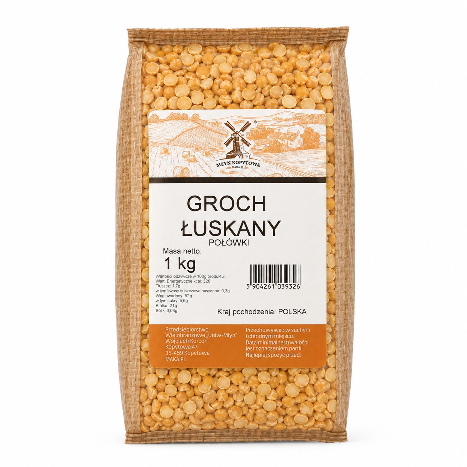 Groch Łuskany Połówki 1 kg - Młyn Kopytowa