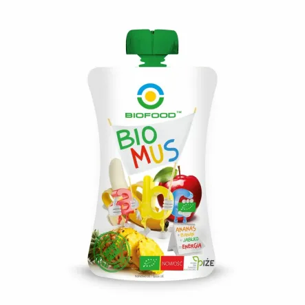 Mus Ananas Banan Jabłko Bio 90 G  Bio Food - Przecena Krótka Data Minimalnej Trwałości